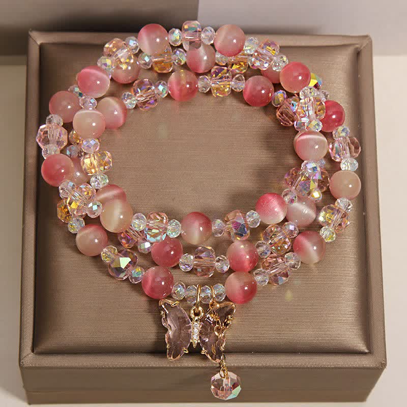 Buddha Stones ピーチキャッツアイバタフライラブトリプルラップファセットブレスレット - image 7