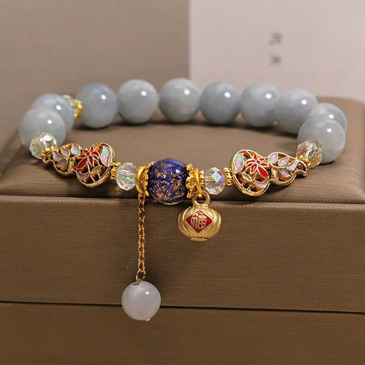 Buddha Stones アクアマリン フー キャラ運 七宝瓢箪ダングル ラウンド ブレスレット - image 1