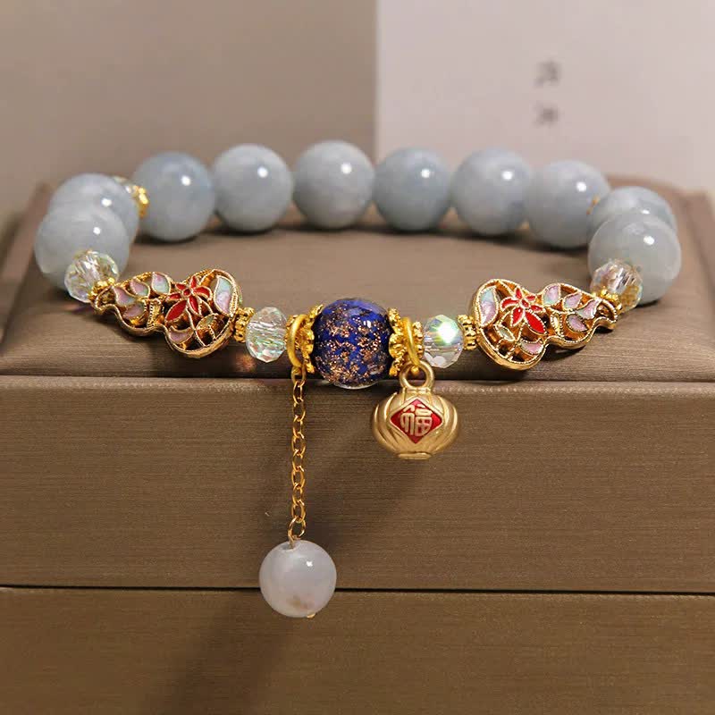Buddha Stones アクアマリン フー キャラ運 七宝瓢箪ダングル ラウンド ブレスレット - アクアマリン（勇気♥ 心を落ち着かせる） - image 0