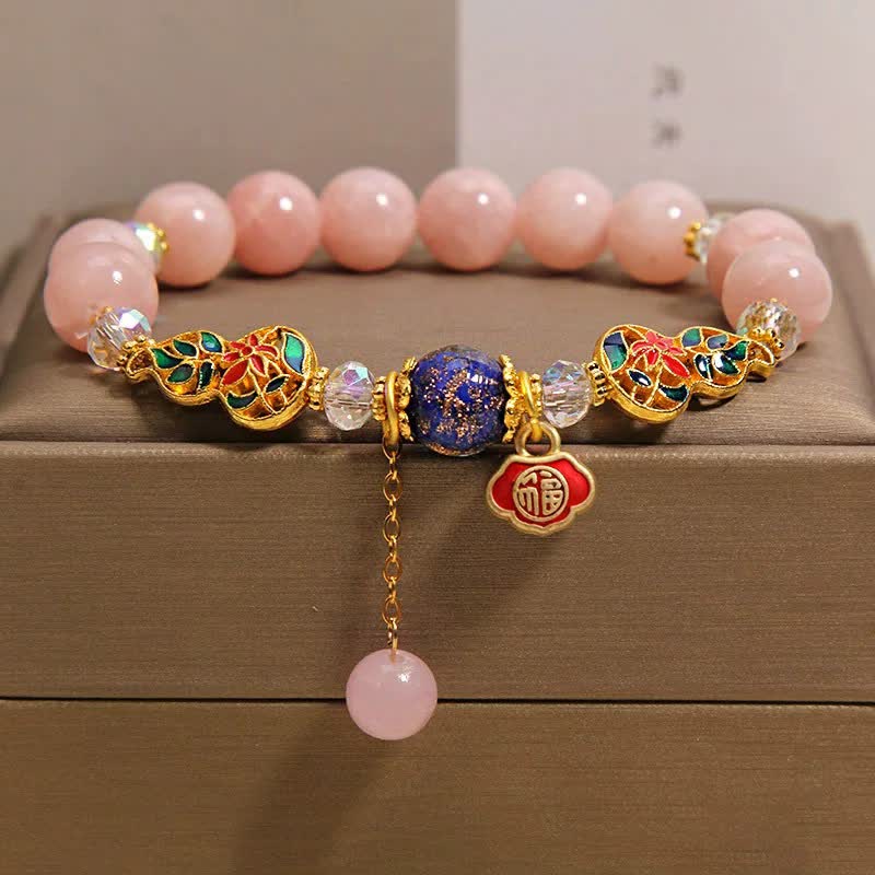 Buddha Stones アクアマリン フー キャラ運 七宝瓢箪ダングル ラウンド ブレスレット - ピンクカルセドニー（心の平和♥許し） - image 9