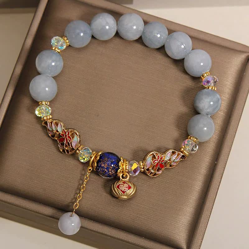 Buddha Stones アクアマリン フー キャラ運 七宝瓢箪ダングル ラウンド ブレスレット - image 3