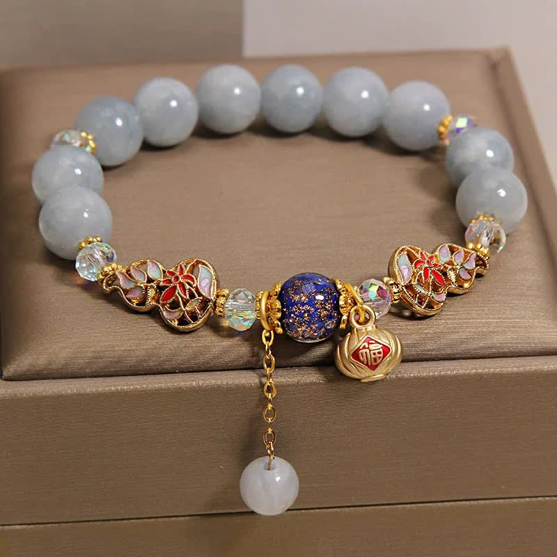 Buddha Stones アクアマリン フー キャラ運 七宝瓢箪ダングル ラウンド ブレスレット - image 2