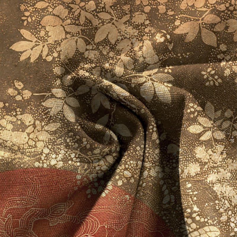 Buddha Stones コットンリネン素材、鶴柄、花柄、レディース、ウエストゴム、ワイドレッグ、ポケット付きパンツ - image 4