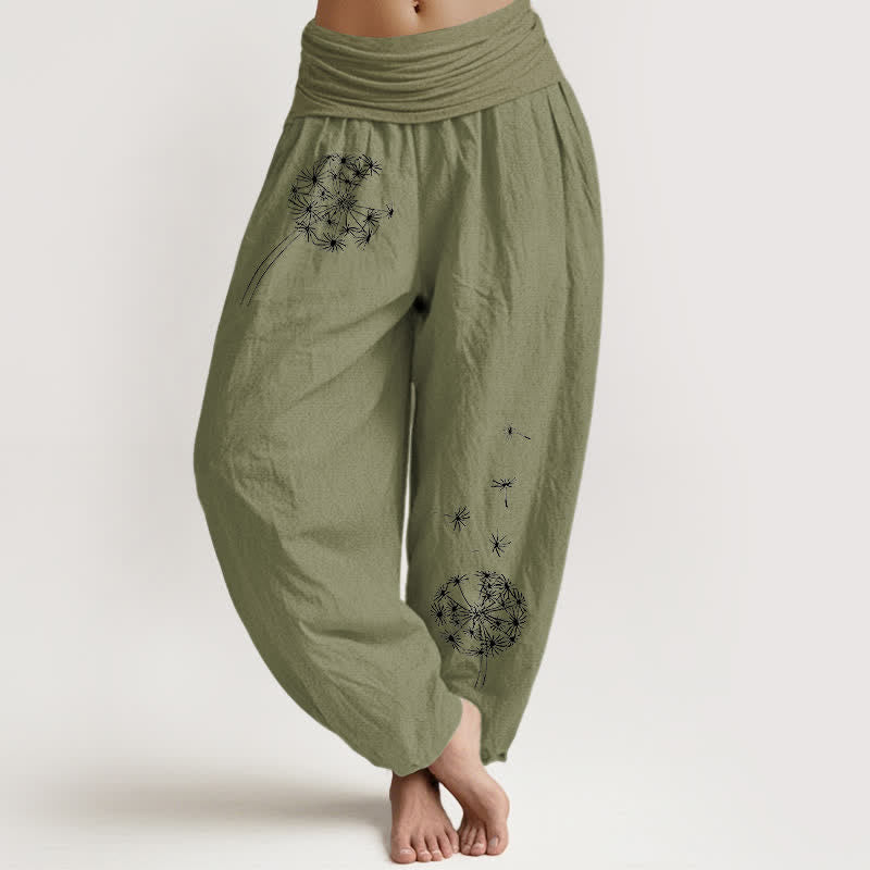Buddha Stones 純綿タンポポの種柄 レディース ゴムウエスト ハーレムパンツ - オリーブドラブ - US16、 UK/AU20、 EU48 (3XL) - image 11