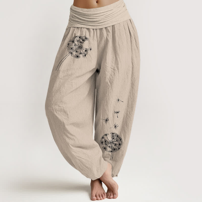 Buddha Stones 純綿タンポポの種柄 レディース ゴムウエスト ハーレムパンツ - タン - US16、 UK/AU20、 EU48 (3XL) - image 14