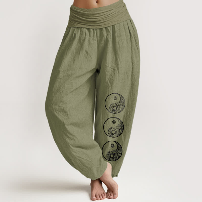 Buddha Stones 純綿素材の陰陽レディースゴムウエストハーレムパンツ - オリーブドラブ - US16、 UK/AU20、 EU48 (3XL) - image 11