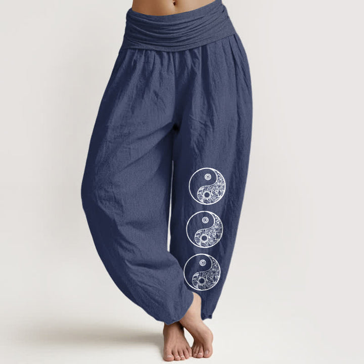 Buddha Stones 純綿素材の陰陽レディースゴムウエストハーレムパンツ - ダークスレートブルー - US16、 UK/AU20、 EU48 (3XL) - image 8