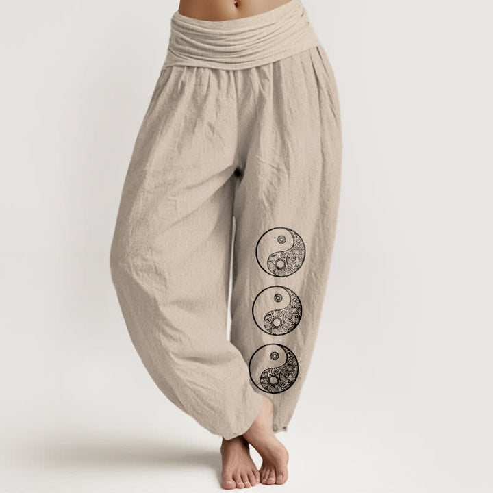 Buddha Stones 純綿素材の陰陽レディースゴムウエストハーレムパンツ - タン - US16、 UK/AU20、 EU48 (3XL) - image 14