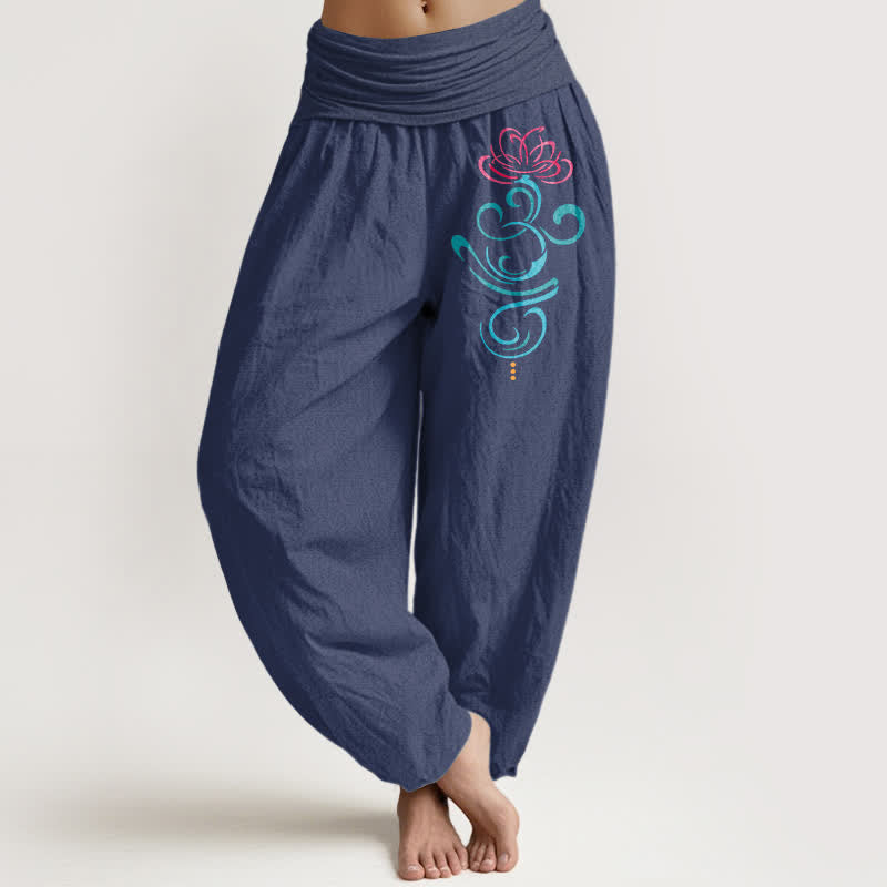 Buddha Stones 純綿ロータスバイン柄レディースゴムウエストハーレムパンツ - ダークスレートブルー - US16、 UK/AU20、 EU48 (3XL) - image 5