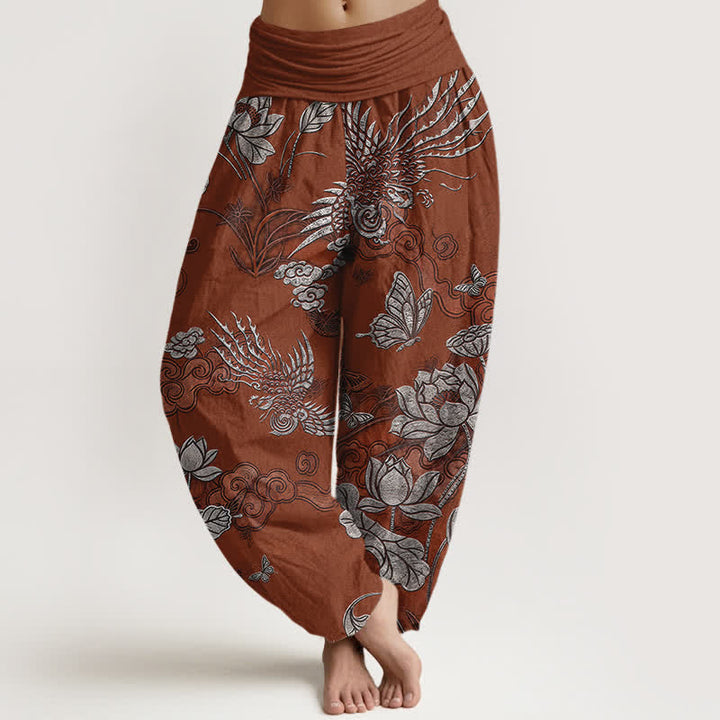 Buddha Stones コットン素材の蓮の花柄レディースゴムウエストハーレムパンツ - シエナ - US16、 UK/AU20、 EU48 (3XL) - image 8