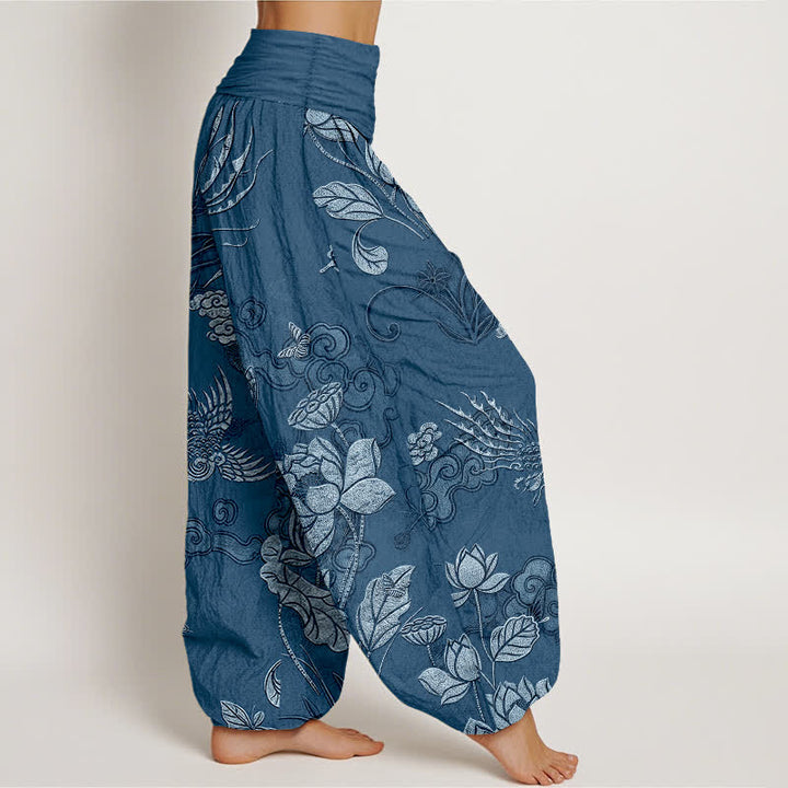 Buddha Stones コットン素材の蓮の花柄レディースゴムウエストハーレムパンツ - image 7