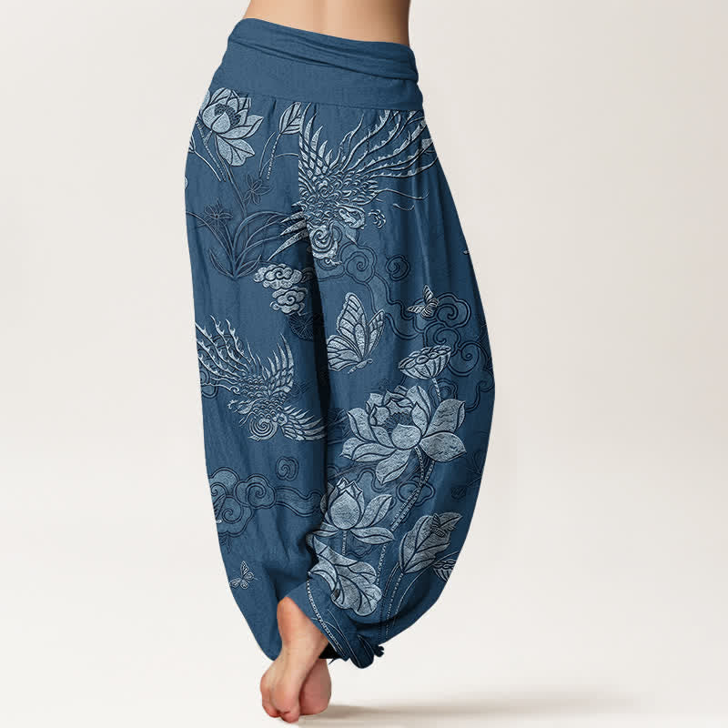 Buddha Stones コットン素材の蓮の花柄レディースゴムウエストハーレムパンツ - image 6