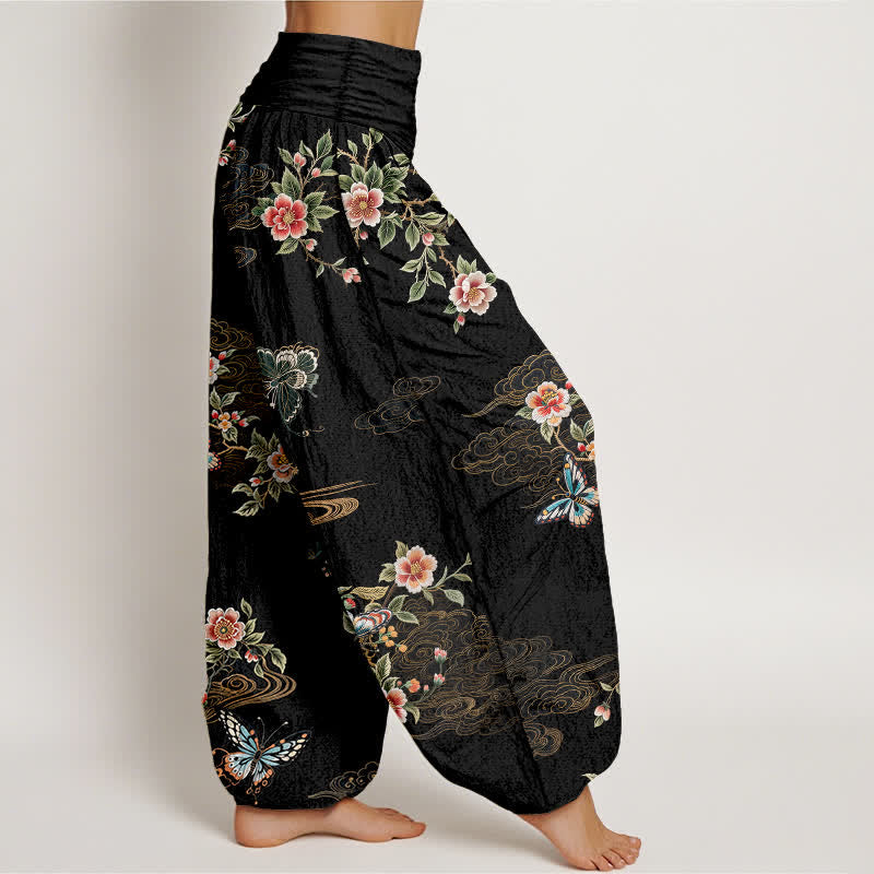 Buddha Stones 純綿花柄蝶柄 レディース ゴムウエスト ハーレムパンツ - image 2