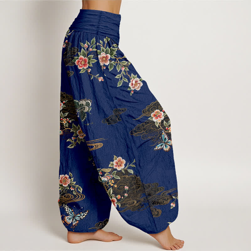 Buddha Stones 純綿花柄蝶柄 レディース ゴムウエスト ハーレムパンツ - image 7