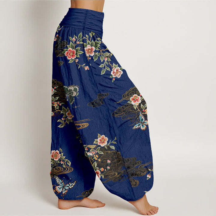 Buddha Stones 純綿花柄蝶柄 レディース ゴムウエスト ハーレムパンツ - image 7