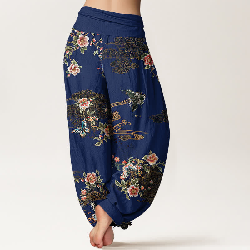 Buddha Stones 純綿花柄蝶柄 レディース ゴムウエスト ハーレムパンツ - image 6