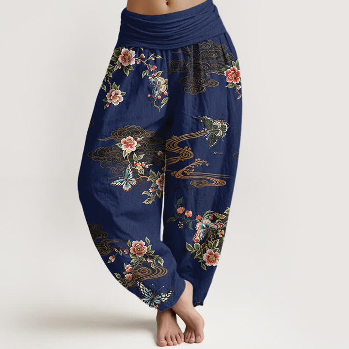 Buddha Stones 純綿花柄蝶柄 レディース ゴムウエスト ハーレムパンツ - 海軍 - US16、 UK/AU20、 EU48 (3XL) - image 5
