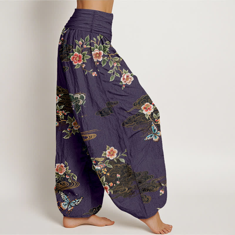 Buddha Stones 純綿花柄蝶柄 レディース ゴムウエスト ハーレムパンツ - image 10