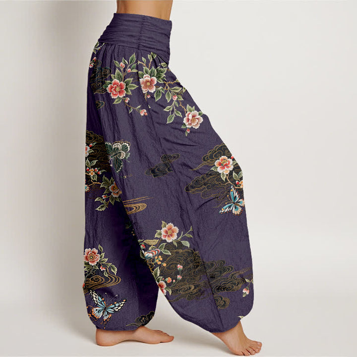 Buddha Stones 純綿花柄蝶柄 レディース ゴムウエスト ハーレムパンツ - image 10