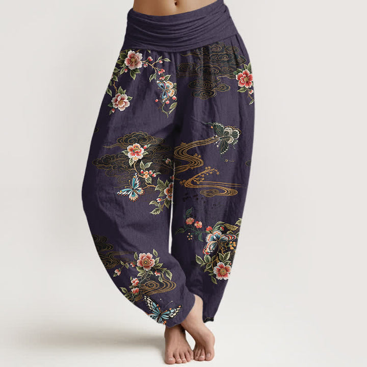 Buddha Stones 純綿花柄蝶柄 レディース ゴムウエスト ハーレムパンツ - インジゴ - US16、 UK/AU20、 EU48 (3XL) - image 8
