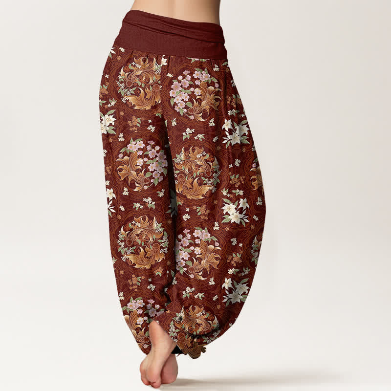 Buddha Stones ピュアコットン花柄メダリオン柄レディースゴムウエストハーレムパンツ - image 6