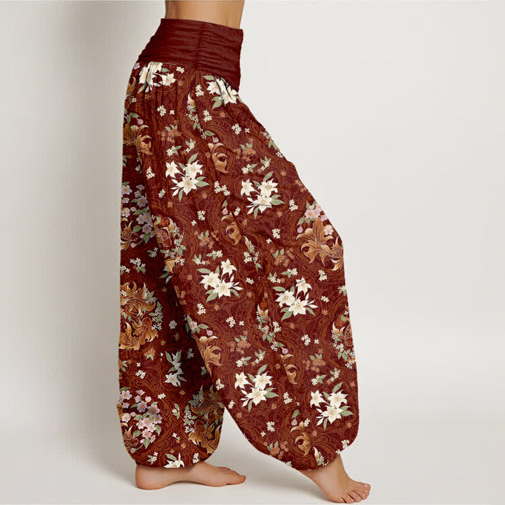 Buddha Stones ピュアコットン花柄メダリオン柄レディースゴムウエストハーレムパンツ - image 7