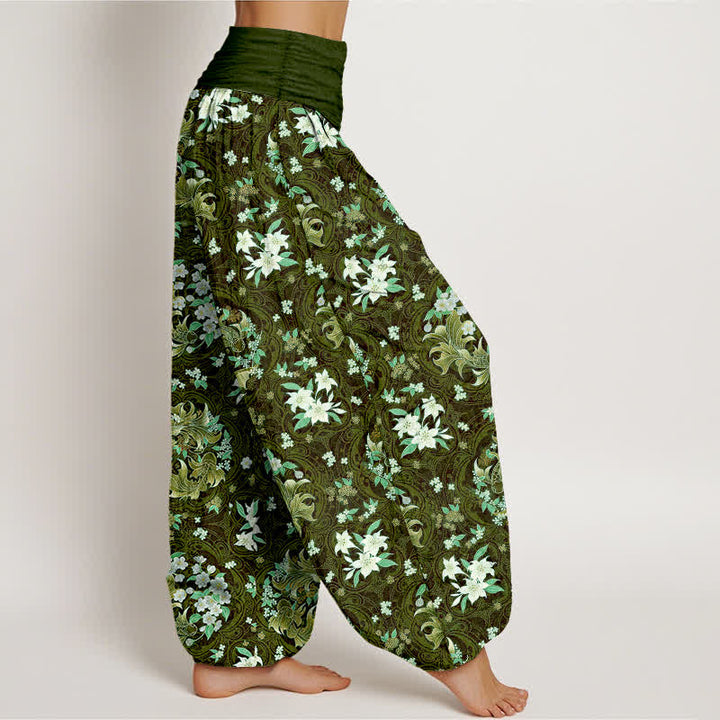 Buddha Stones ピュアコットン花柄メダリオン柄レディースゴムウエストハーレムパンツ - image 10