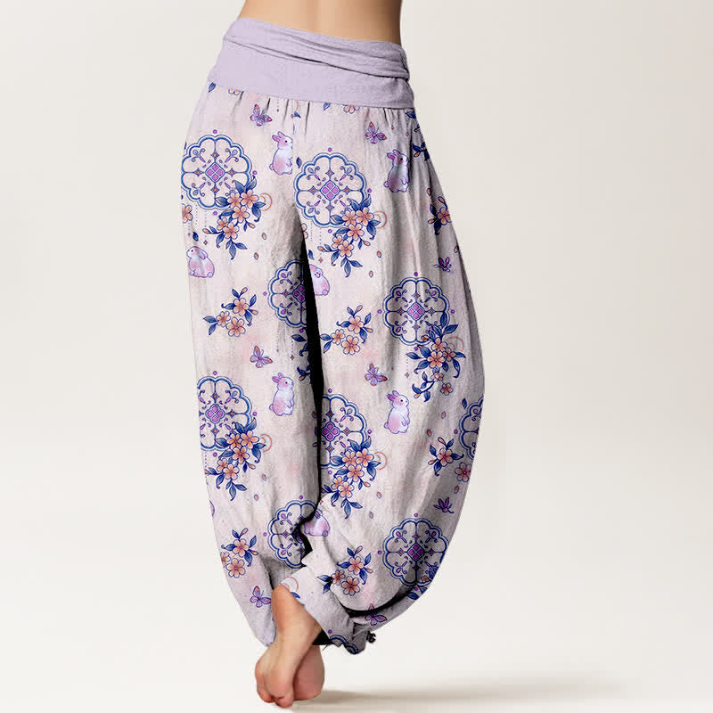 Buddha Stones ピュアコットン花柄うさぎ模様レディースゴムウエストハーレムパンツ - image 6