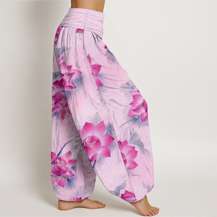 Buddha Stones コットン素材の蓮の花柄レディースゴムウエストハーレムパンツ - image 7
