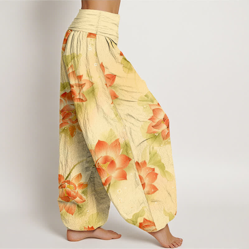 Buddha Stones コットン素材の蓮の花柄レディースゴムウエストハーレムパンツ - image 10