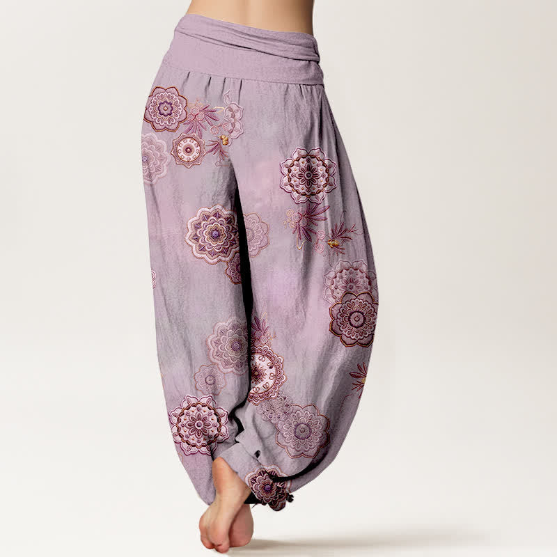 Buddha Stones 純綿マンダラ花柄葉模様 レディース ゴムウエスト ハーレムパンツ - image 9