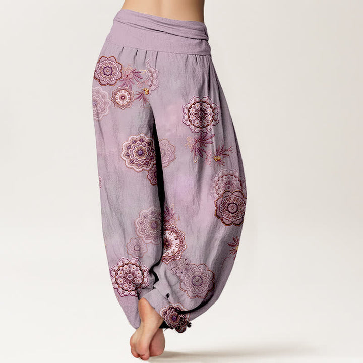 Buddha Stones 純綿マンダラ花柄葉模様 レディース ゴムウエスト ハーレムパンツ - image 9