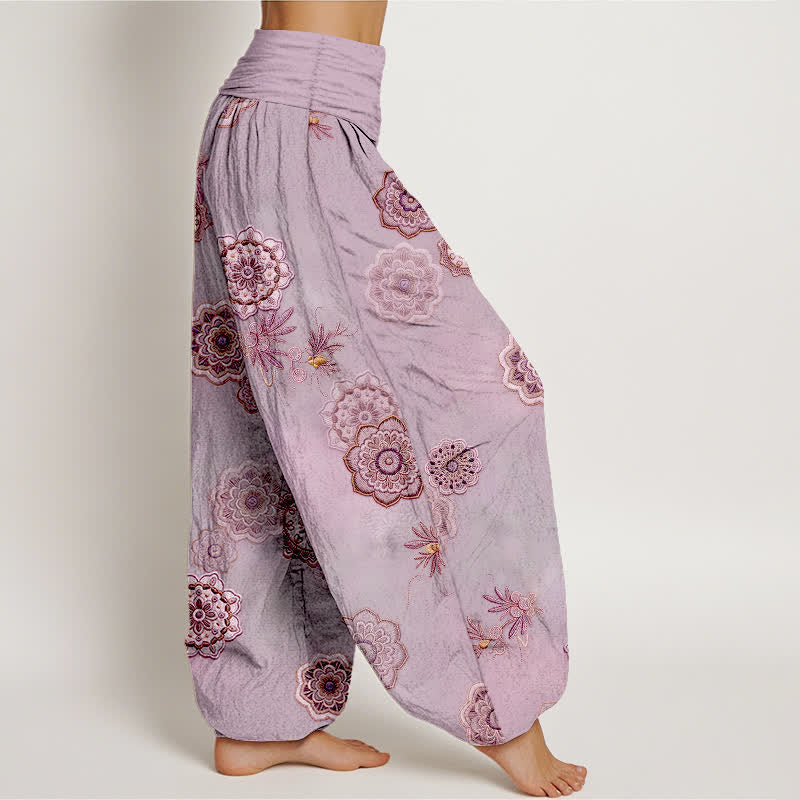 Buddha Stones 純綿マンダラ花柄葉模様 レディース ゴムウエスト ハーレムパンツ - image 10