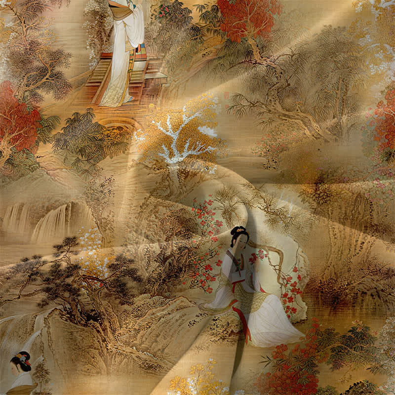 Buddha Stones 夏用カジュアルオリエンタル風景柄レディースサマーノースリーブミディドレス（ポケット付き） - image 3