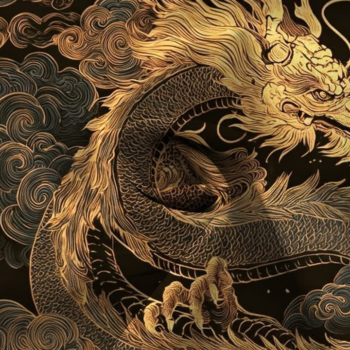 Buddha Stones 金龍雲模様ボタン付きしわになりにくいメンズ半袖シャツ - image 4