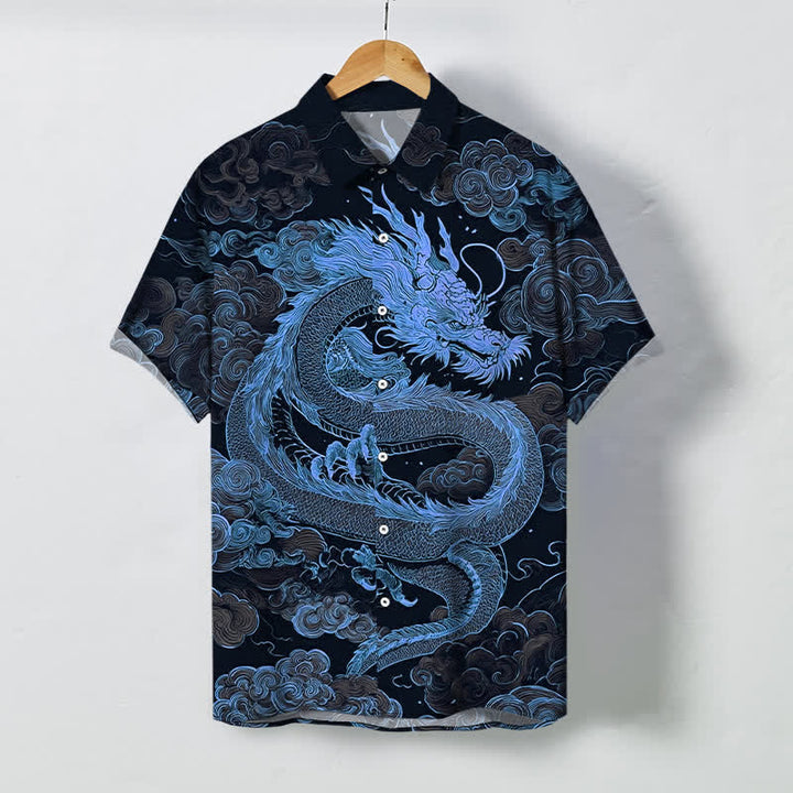 Buddha Stones 金龍雲模様ボタン付きしわになりにくいメンズ半袖シャツ - 海軍 - US/UK/AU48、 EU58 (4XL) - image 10