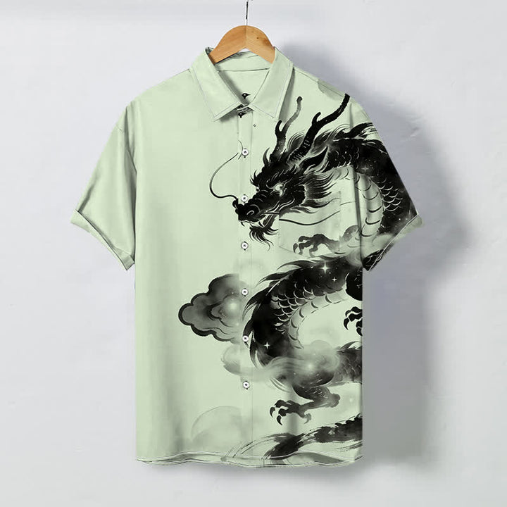 Buddha Stones 墨龍雲模様ボタン付きしわになりにくいメンズ半袖シャツ - 甘露 - US/UK/AU48、 EU58 (4XL) - image 6
