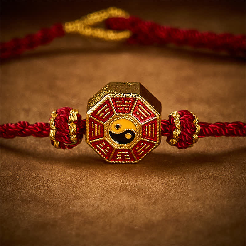 Buddha Stones 赤紐で編まれた八卦模様の中国式コイン保護調節可能ブレスレット - image 5