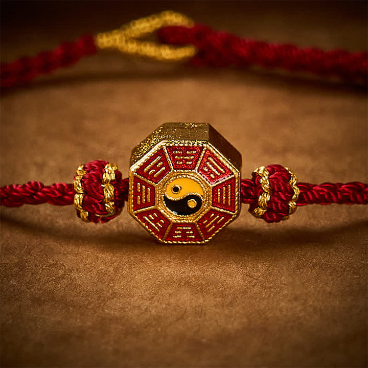 Buddha Stones 赤紐で編まれた八卦模様の中国式コイン保護調節可能ブレスレット - image 5