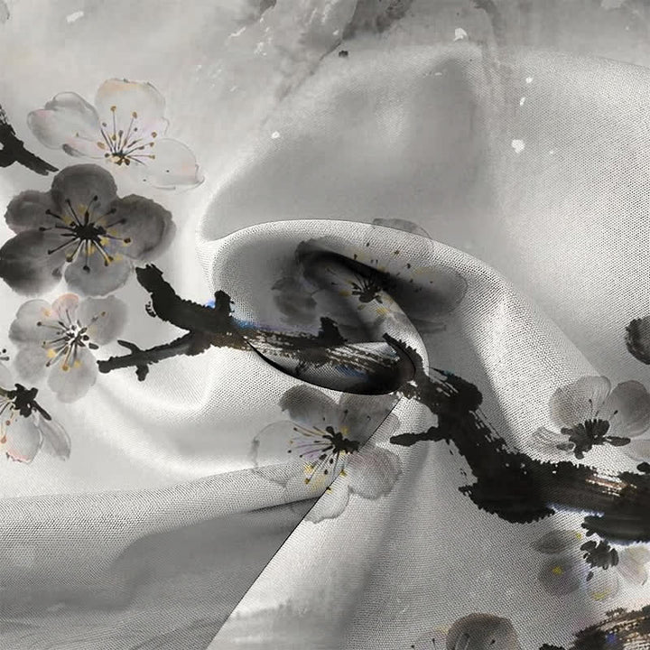 Buddha Stones 水墨画風梅花柄ボタン付きしわになりにくいメンズ半袖シャツ - image 2