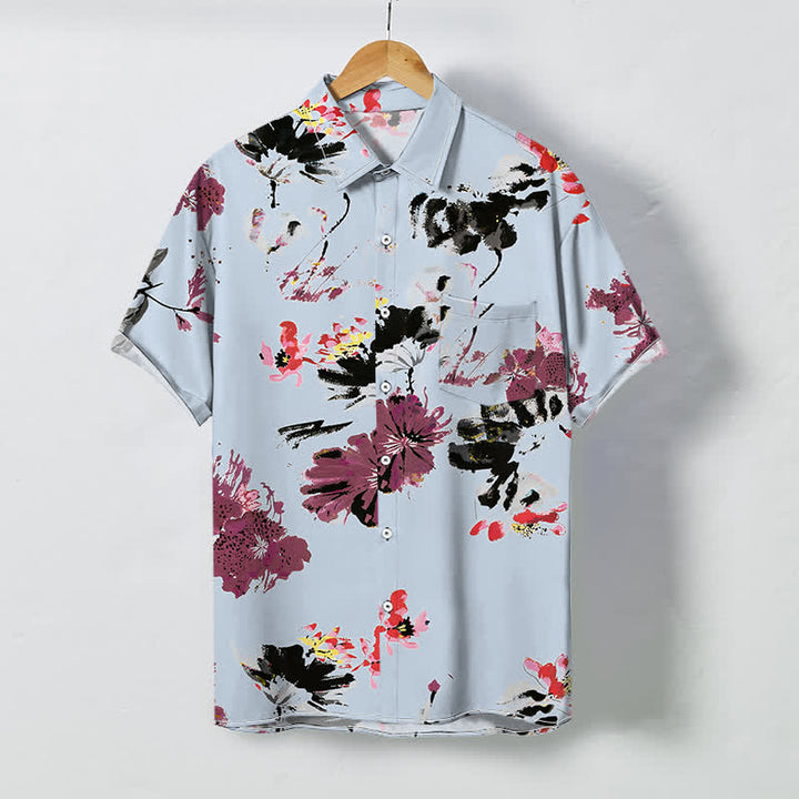 Buddha Stones 水彩画風花柄ボタン付き通気性メンズ半袖シャツ - 水色 - US/UK/AU48、 EU58 (4XL) - image 3