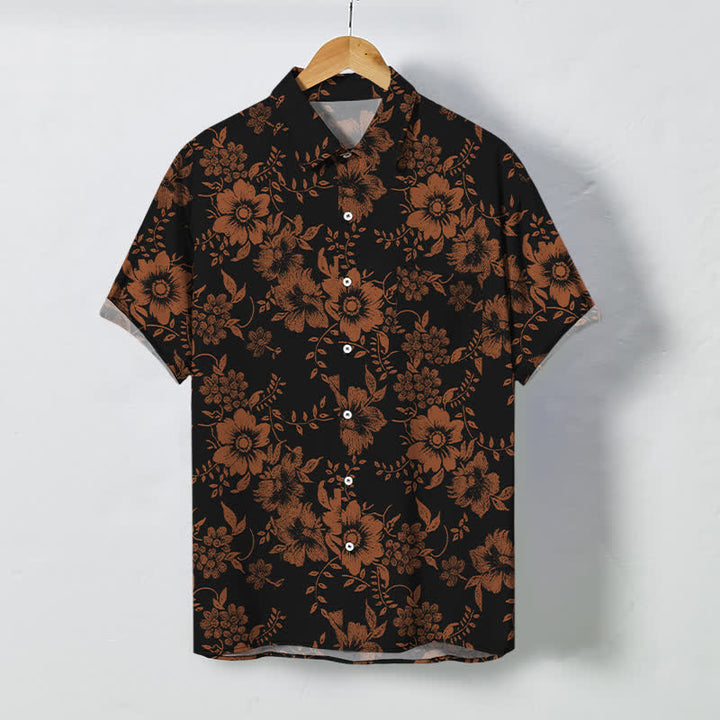 Buddha Stones 黒地に花柄のボタンが付いた、しわになりにくいメンズ半袖シャツ - 黒 - US/UK/AU48、 EU58 (4XL) - image 7
