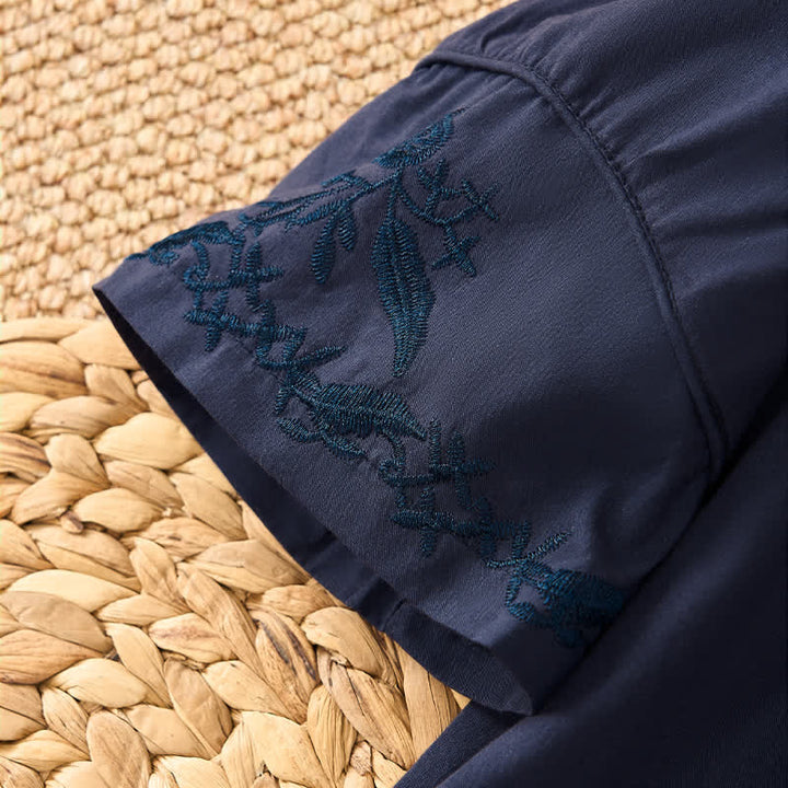 Buddha Stones 夏らしいヴィンテージ風刺繍入りVネックボタンアップ花柄レディース肘丈袖シャツ - image 18