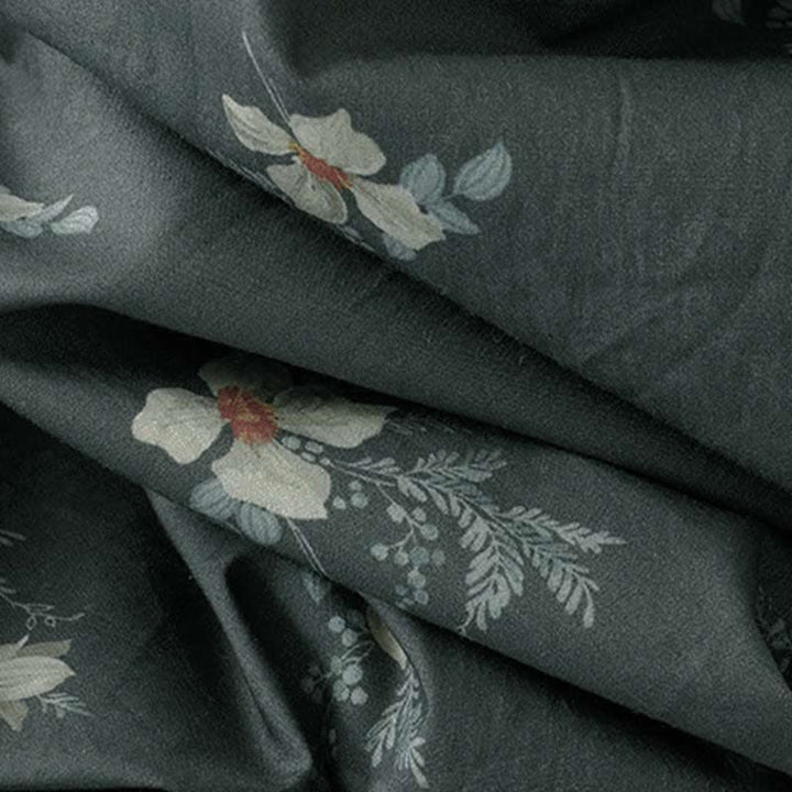 Buddha Stones 夏物ヴィンテージ風ドローストリング付きグレー花柄レディース半袖ワンピース（ポケット付き） - image 11