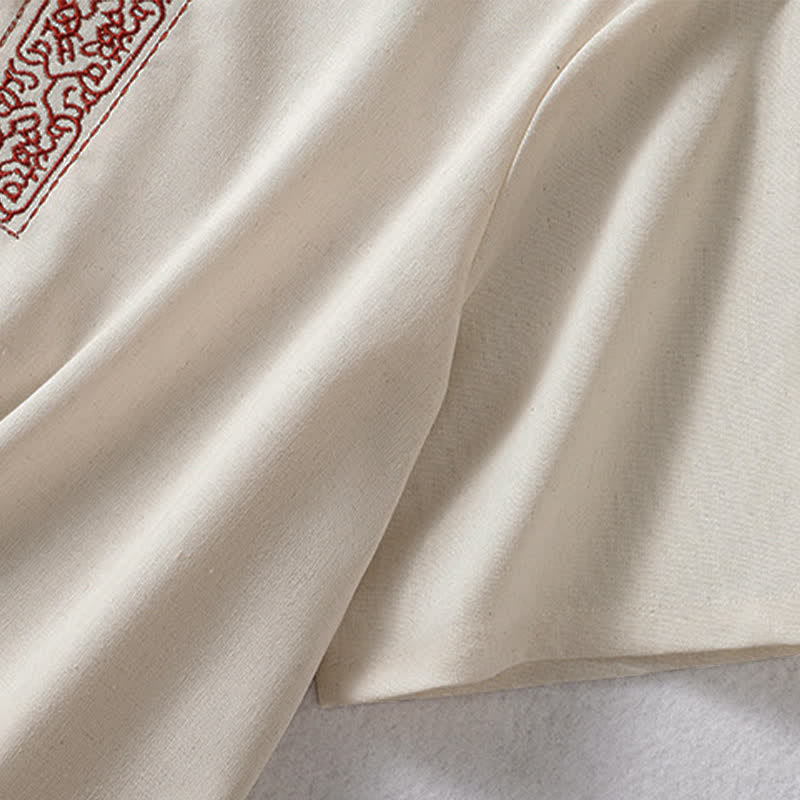 Buddha Stones 夏物唐風カエルボタン刺繍つる模様無地レディース半袖シャツ - image 6