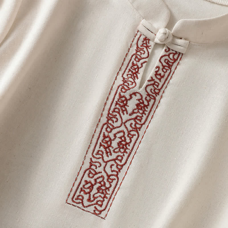 Buddha Stones 夏物唐風カエルボタン刺繍つる模様無地レディース半袖シャツ - image 5