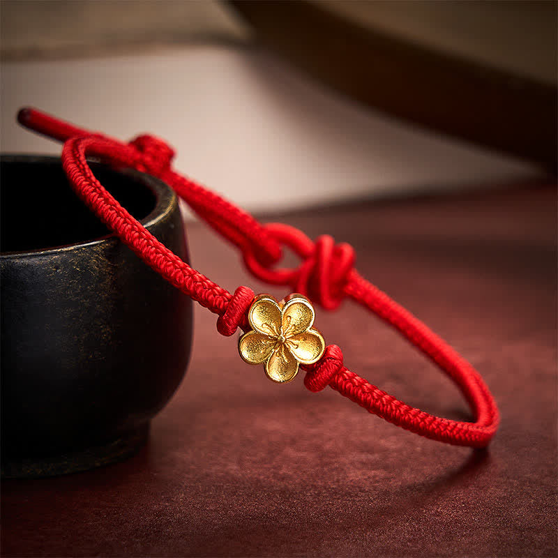 Buddha Stones 手織りの赤紐で編まれた桃の花の幸運の小さなブレスレット - 赤色（手首周り 5.91～7.48インチ / 15～19cm） - image 7