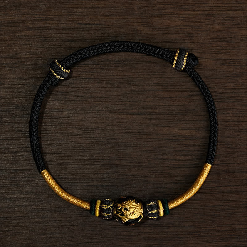 Buddha Stones 銅製ドラゴンビーズと赤紐を使った丈夫な編み込みブレスレット - 黒色の紐（手首周り：15～20cm） - ドラゴンビーズ - image 18