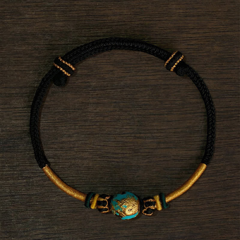 Buddha Stones 銅製ドラゴンビーズと赤紐を使った丈夫な編み込みブレスレット - 黒色の紐（手首周り：15～20cm） - フェニックスビーズ - image 19