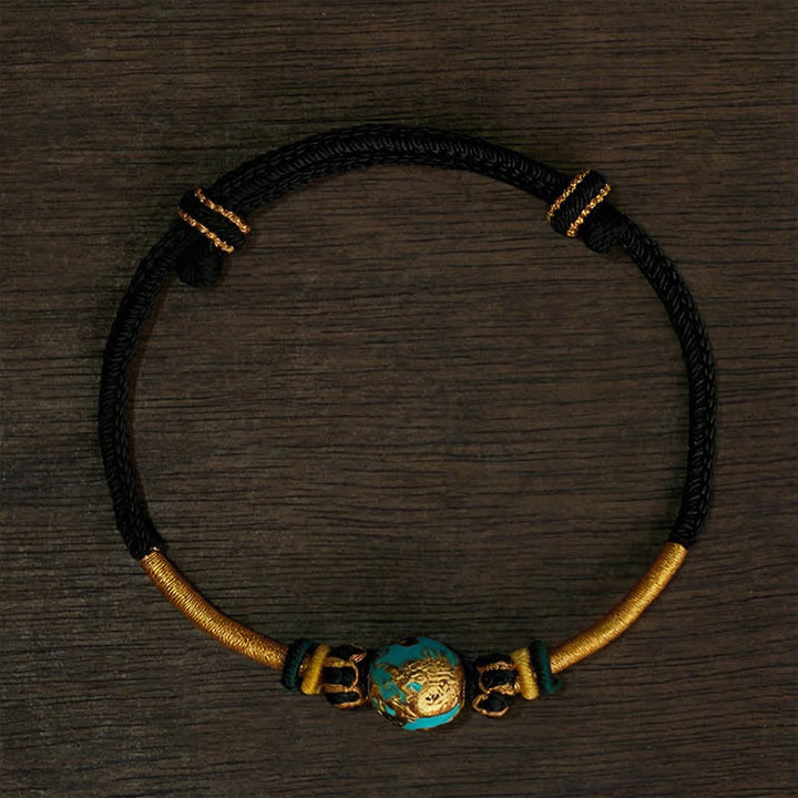 Buddha Stones 銅製ドラゴンビーズと赤紐を使った丈夫な編み込みブレスレット - 黒色の紐（手首周り：15～20cm） - フェニックスビーズ - image 19